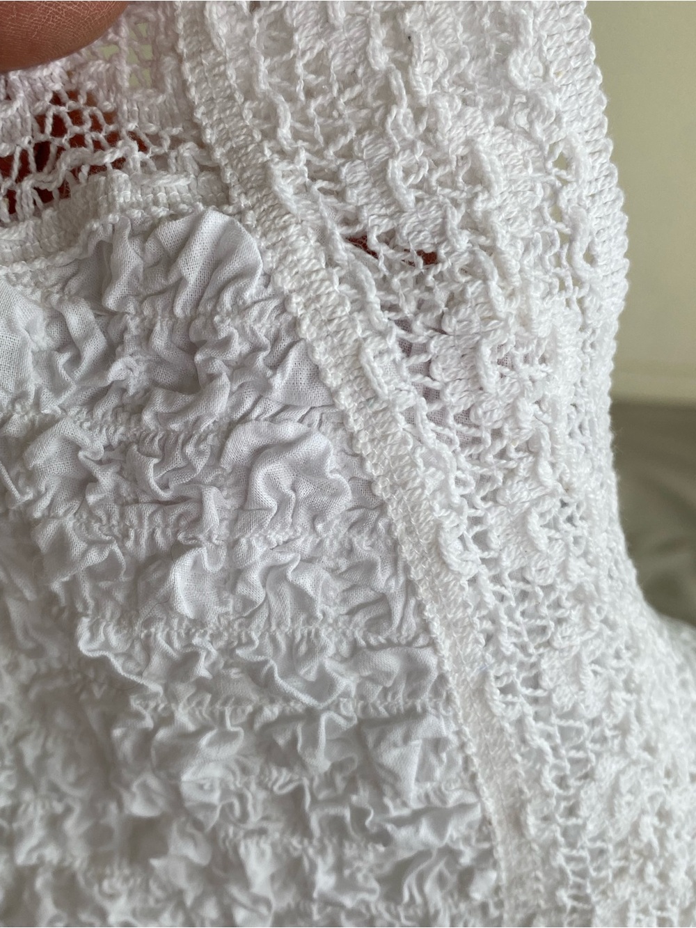 Trishna White Cotton Crochet Lace Tiered Midi Dress Cottagecore XS - Picture 3 of 10